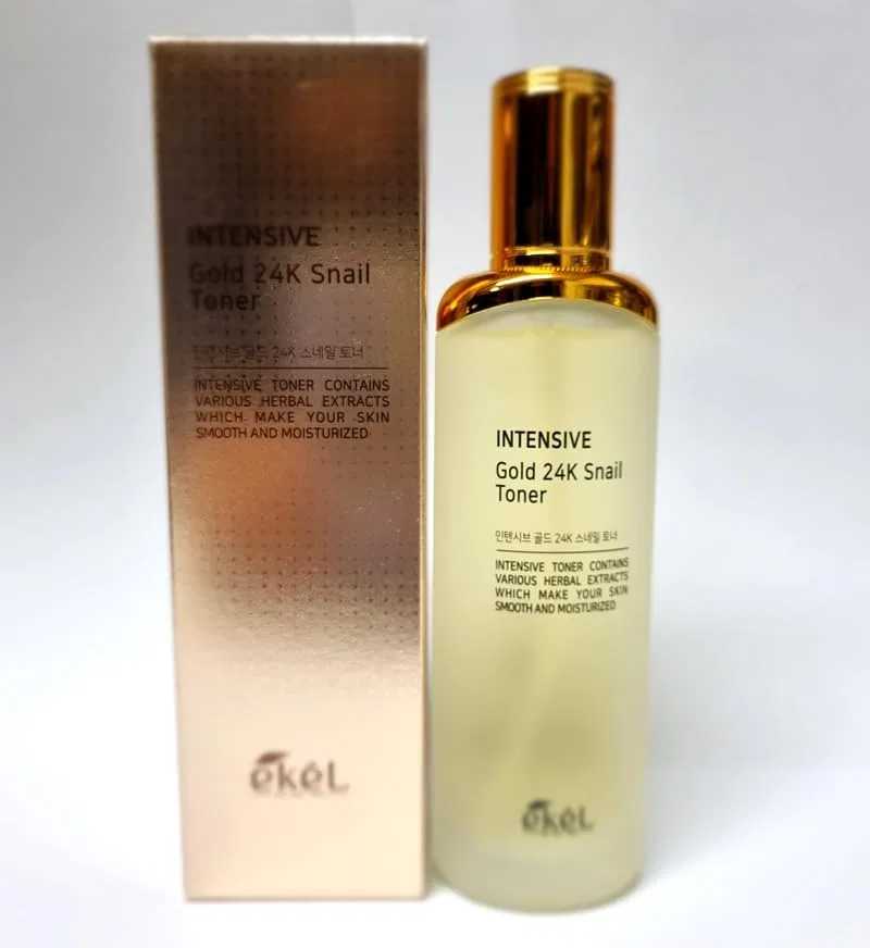 Набор для ухода за кожей лица EKEL Intensive Gold 24K Snail, тоник 120 мл, эмульсия 120 мл, крем 50 мл — фото 2