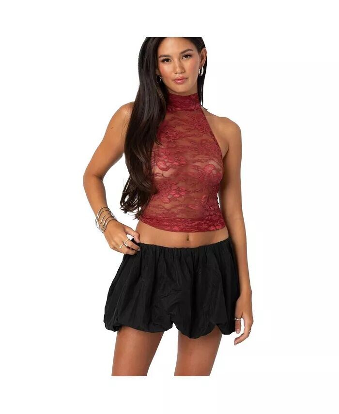 

Женский прозрачный кружевной топ Alena с высоким воротником Edikted, красный