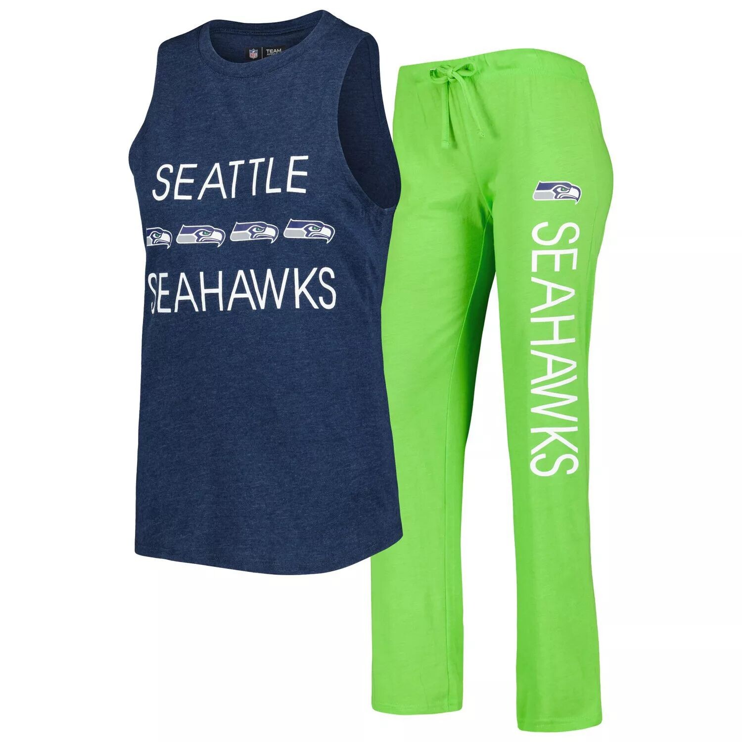 

Женский спортивный неоновый зеленый/темно-синий костюм Seattle Seahawks с мускулистой майкой и брюками для сна