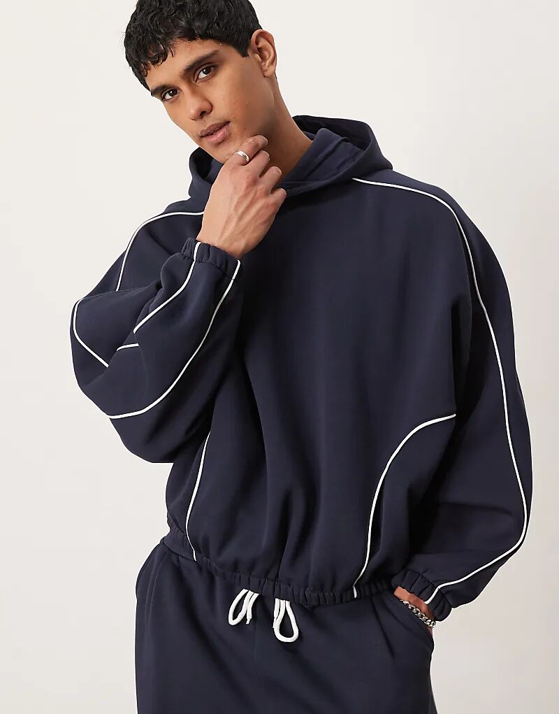 

Толстовка свободного кроя ASOS DESIGN с окантовкой темно-синего цвета, очень большого размера — часть комплекта