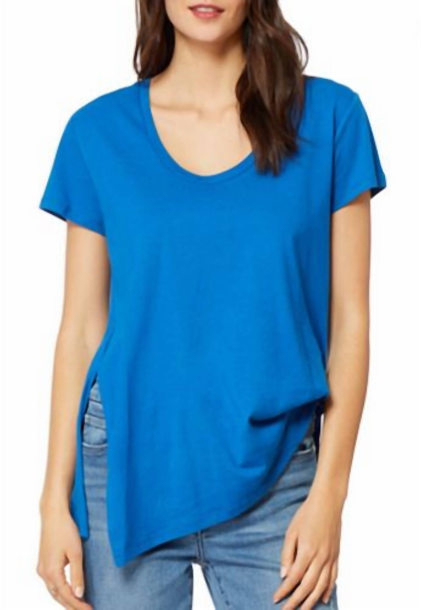 

Рубашка из хлопка Tencel с асимметричным подолом Tuck, цвет синий Habitual