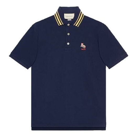 

Футболка GUCCI Cat Logo Embroidered Polo 'Navy', синий