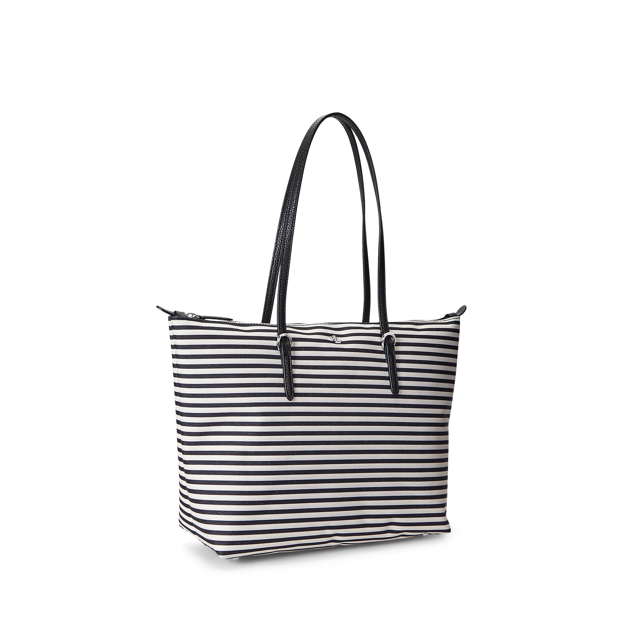 

Сумка-тоут Lauren Ralph Lauren Striped Nylon Medium Keaton Tote, черный