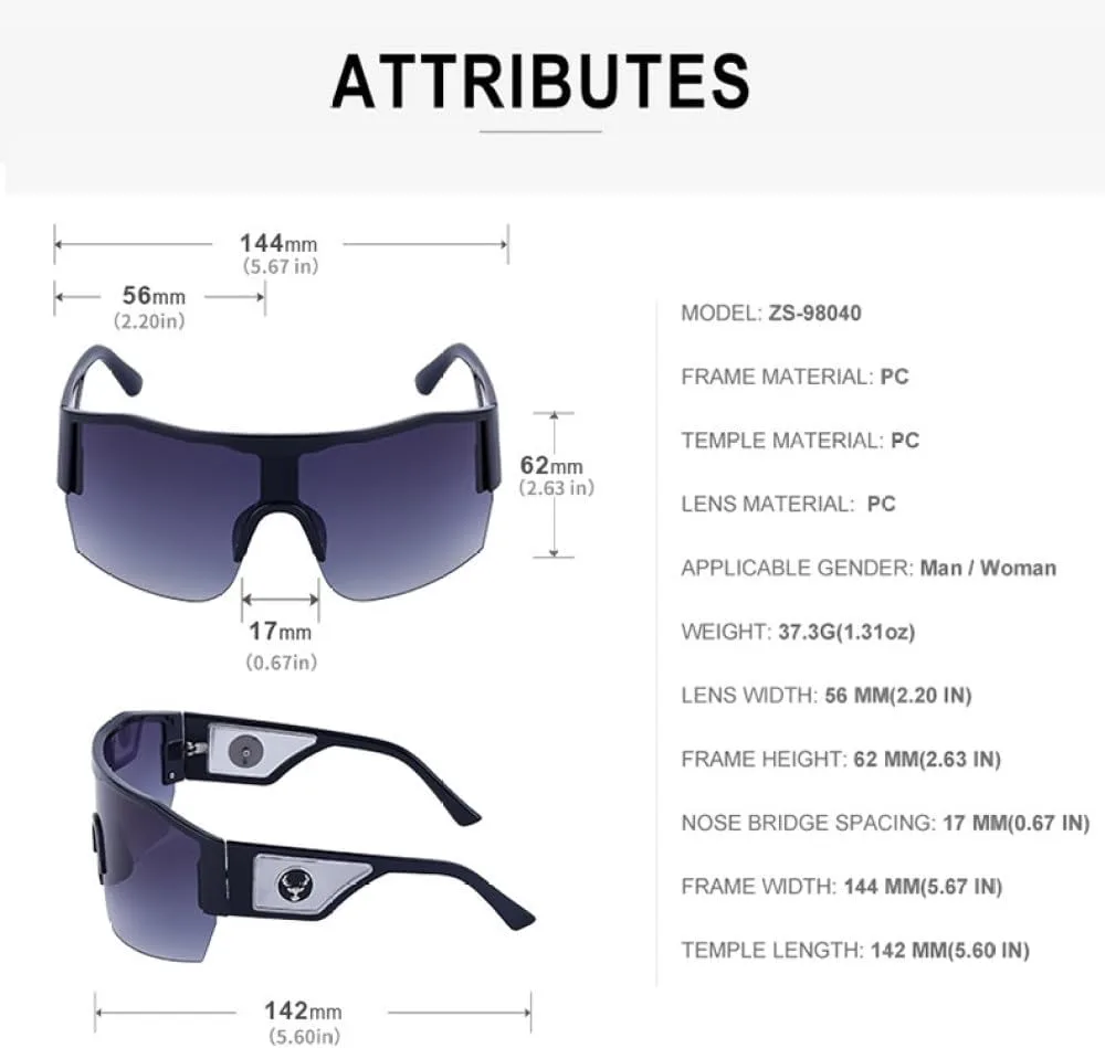 

Большие солнцезащитные очки для женщин в стиле панк, щит для мужчин, модные цельные солнцезащитные очки для мужчин в стиле ретро с большой оправой generic, White Gray