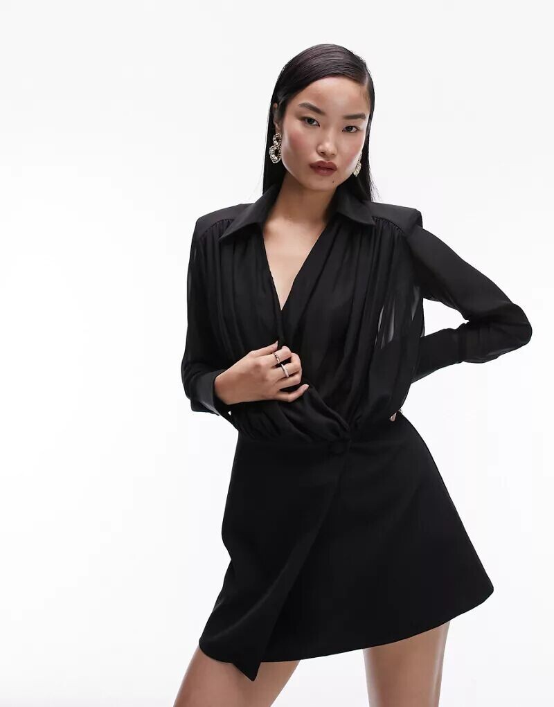 

Черное прозрачное платье-рубашка с запахом Topshop