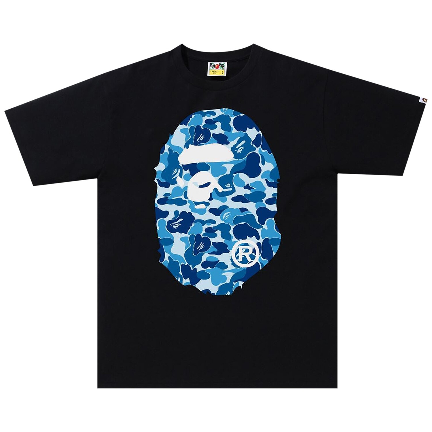 

BAPE ABC Камуфляжная футболка с головой большой обезьяны, цвет черный/синий