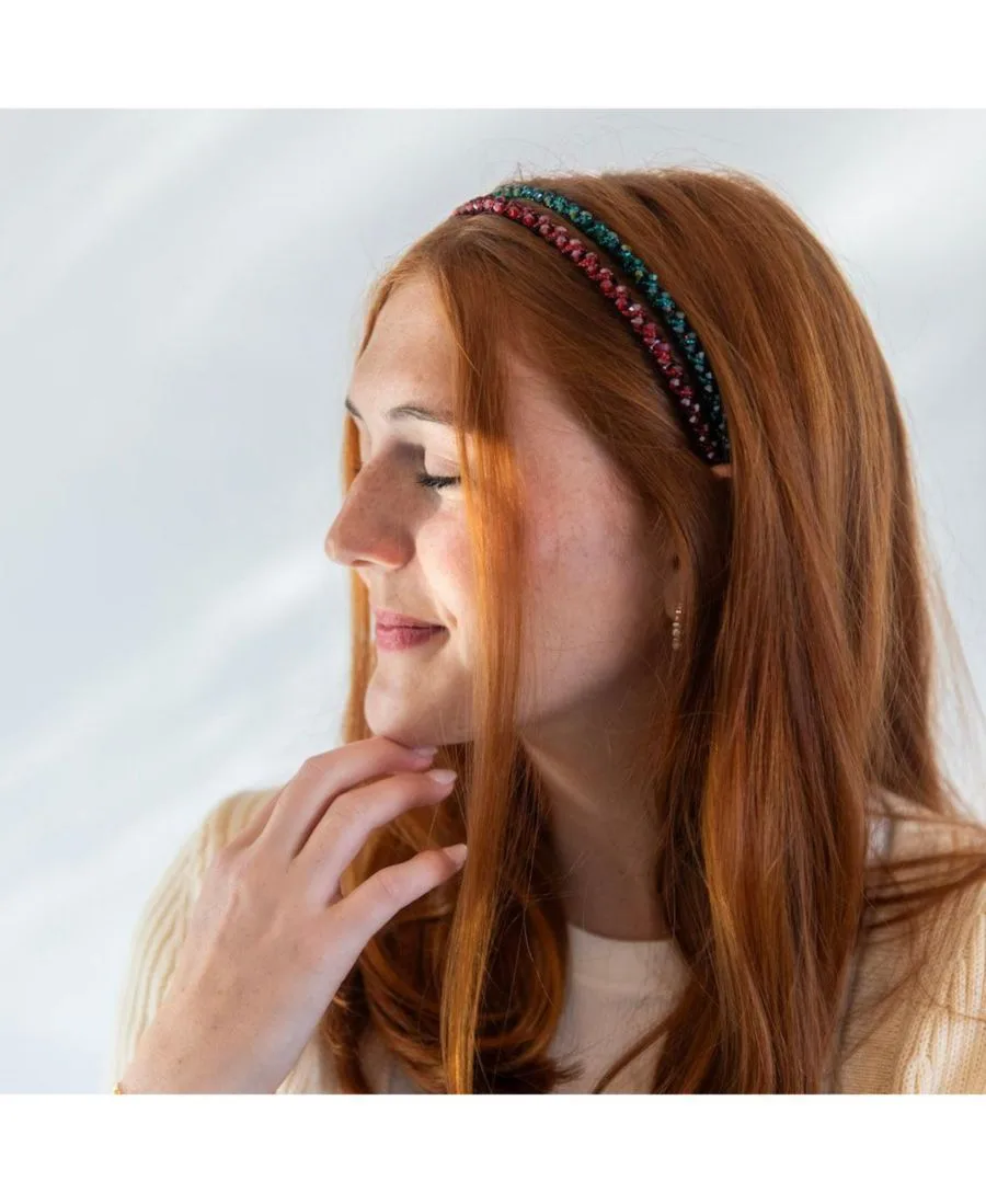 Headbands of Hope Набор тонких повязок на голову с бусинами - красный + зеленый — фото 3