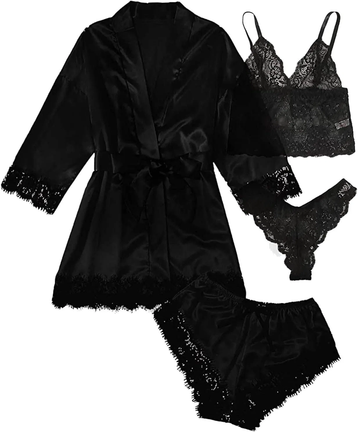 Комплект пижамы женский, кружевной, Black