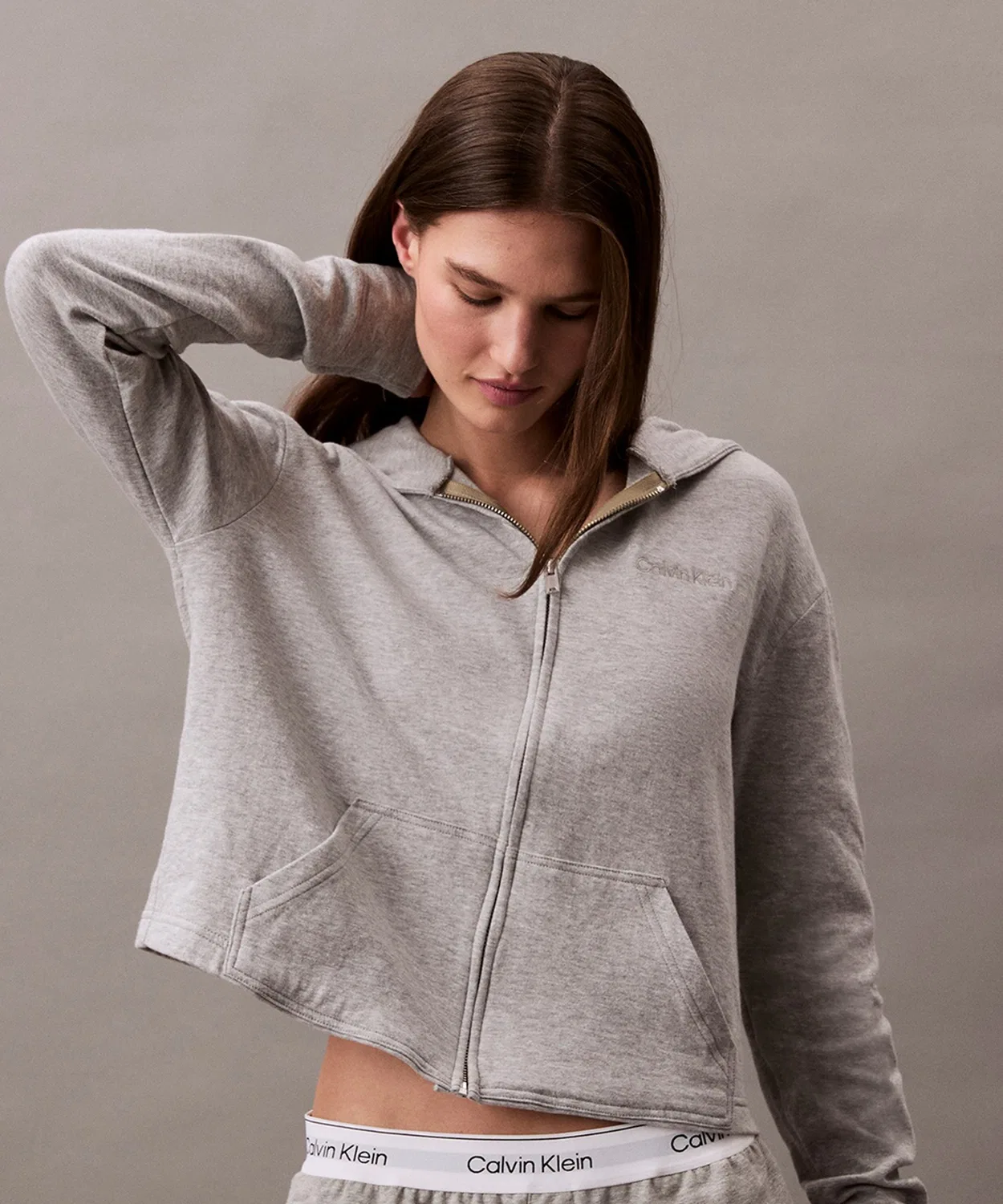 Флисовая кофта Calvin Klein Underwear на молнии, хэзер-серый