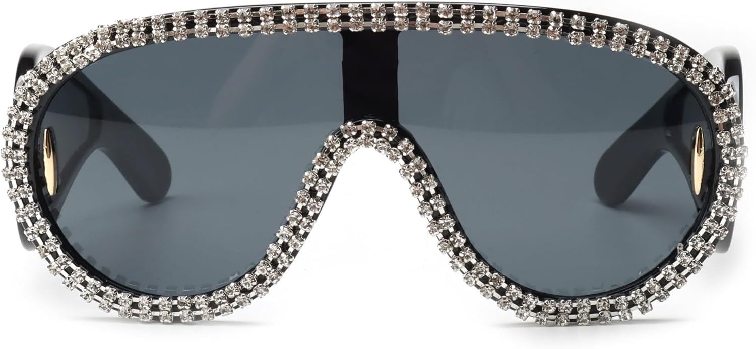 

Солнцезащитные очки bullabulling с блестящими стразами для женщин и мужчин, большие, серебристые, с зеркальными вставками, футуристический дизайн, дизайнерский стиль, Black