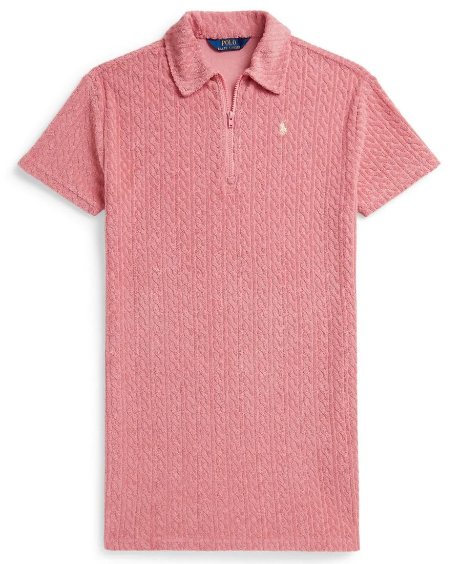 Платье-накидка с воротником-поло из махровой ткани для девочек 7-16 лет Polo Ralph Lauren, desert розовый — фото 4