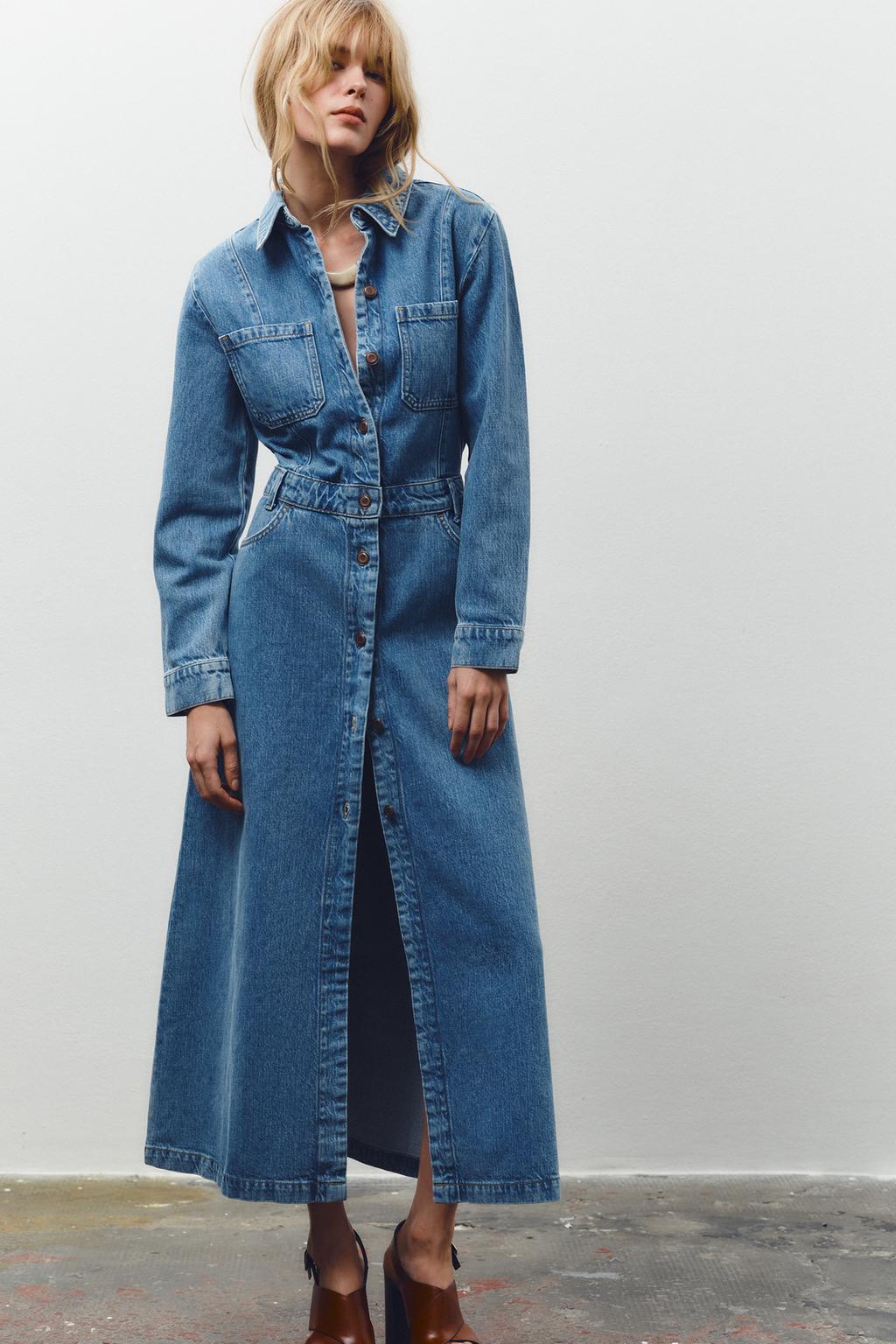 

Длинное джинсовое платье z1975 ZARA, средне-синий