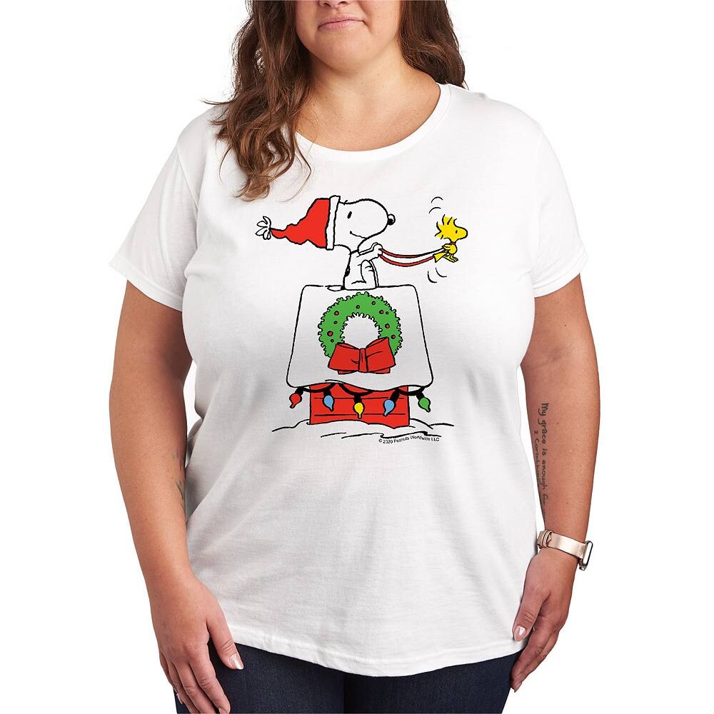 

Плюс размер Футболка с изображением арахиса Snoopy Sleigh Licensed Character, белый