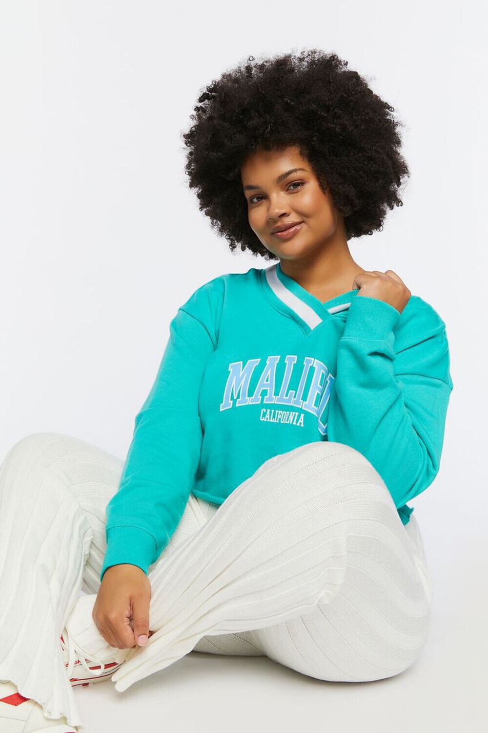 

Укороченный топ с графическим рисунком Malibu больших размеров Forever 21, зеленый