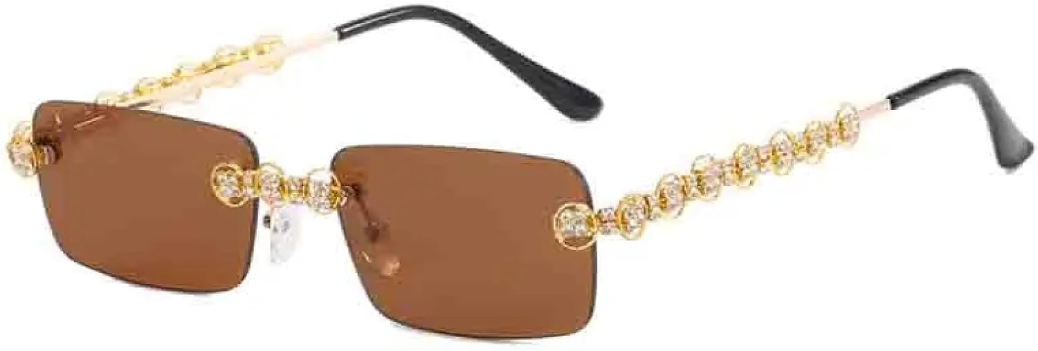 

Модные солнцезащитные очки класса люкс с прямой оправой, без оправы, с металлическим покрытием и огранкой «бриллиант», для женщин, защита от УФ-излучения UV400 TKKTLLT, Gold Brown