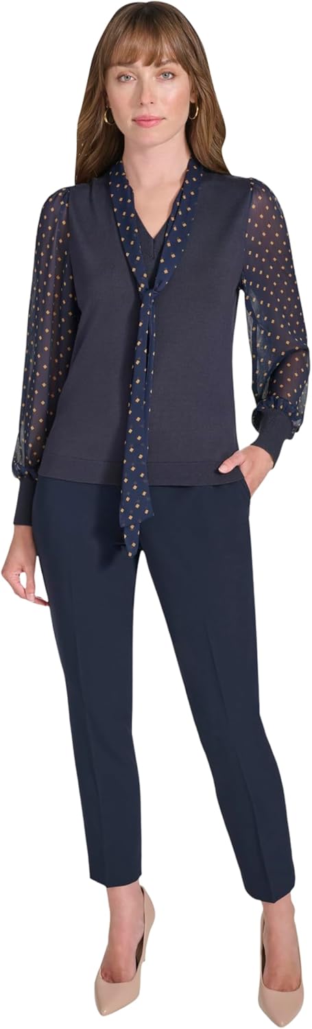 

Женская блузка с длинным рукавом и завязкой на шее от Tommy Hilfiger, Midnight/Tobacco Brown