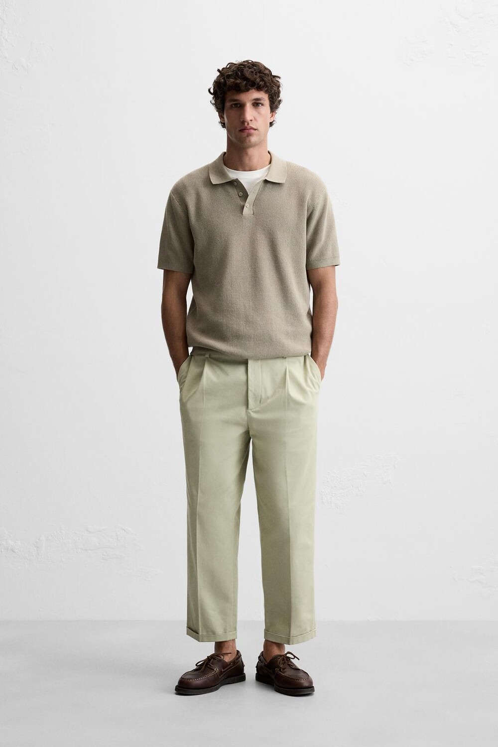 

Текстурная трикотажная рубашка-поло ZARA, светло-зеленый