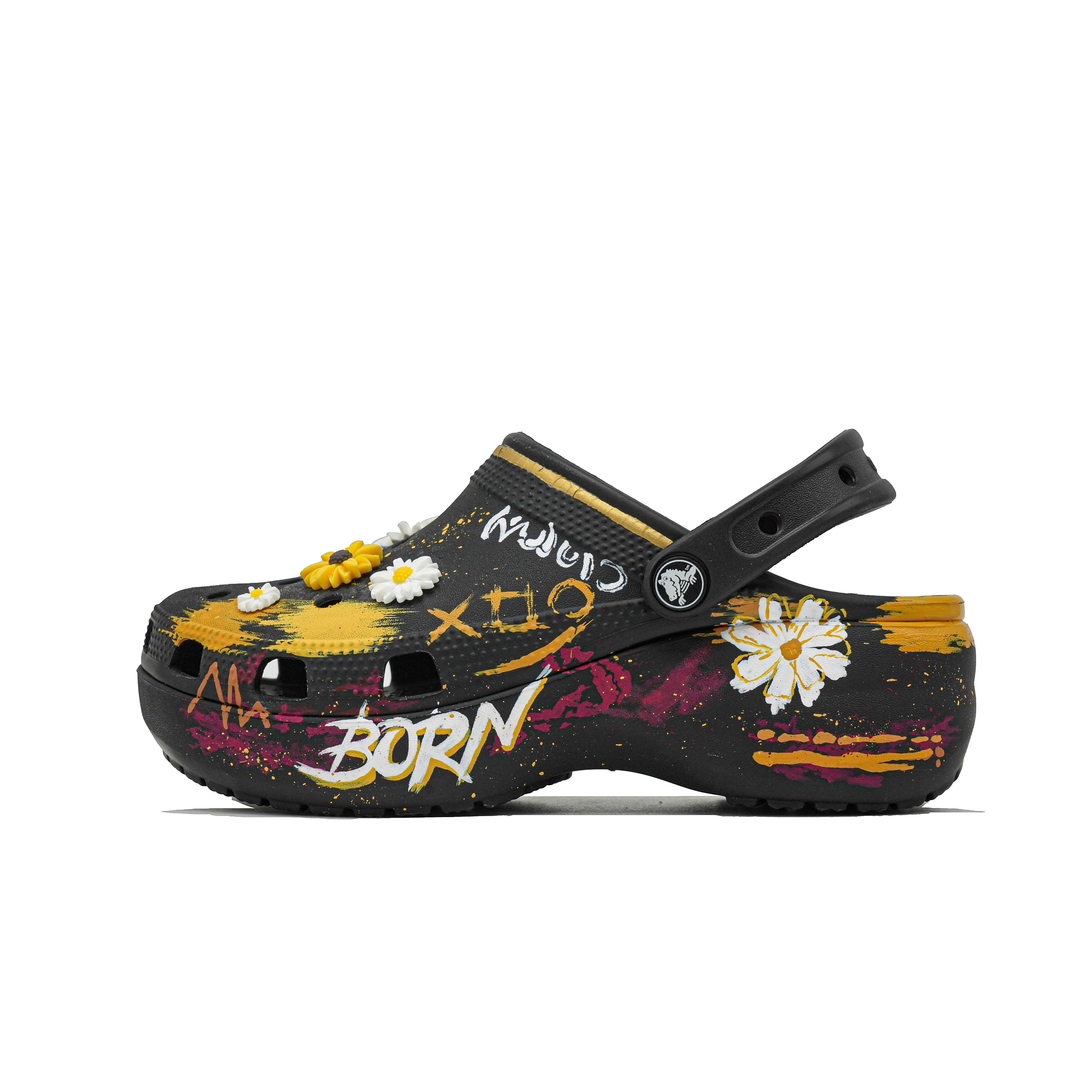 Классические сабо на платформе Graffiti Awake, инновационные сабо Footprint, унисекс, черные Crocs, Black