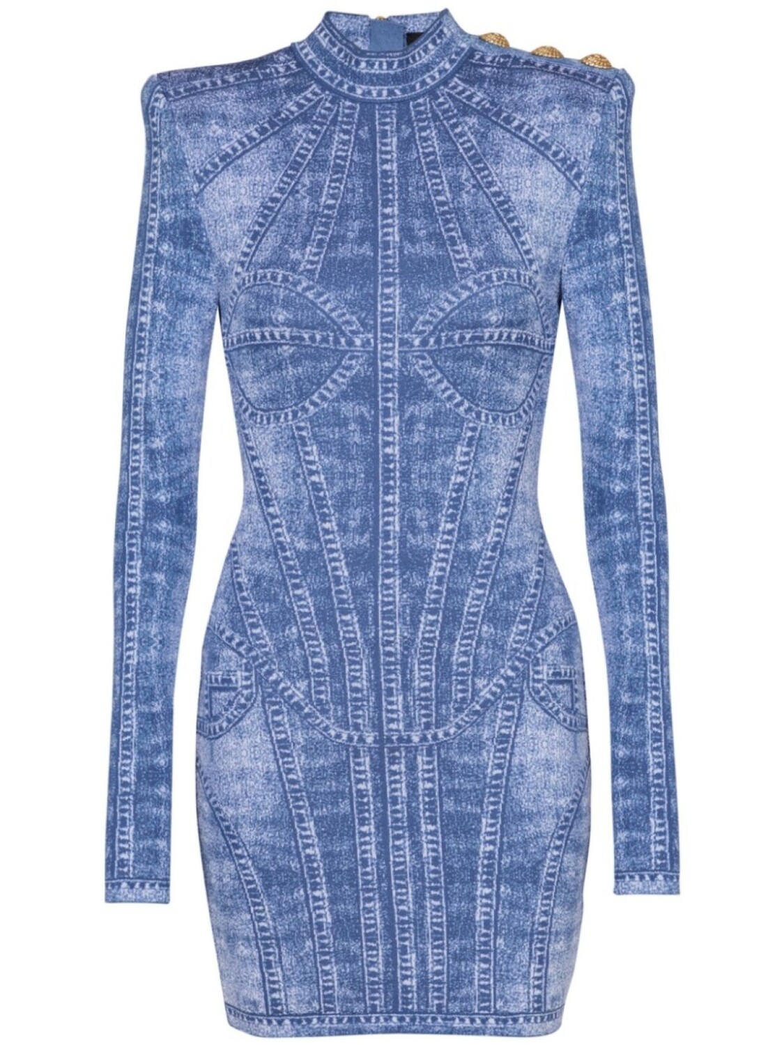 Жаккардовое платье мини Balmain, синий