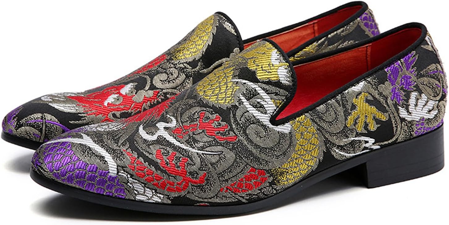 

Мужские атласные туфли с цветочным принтом без шнурков - свадебные и праздничные формальные туфли с блестящими деталями Xinduoyu, черный