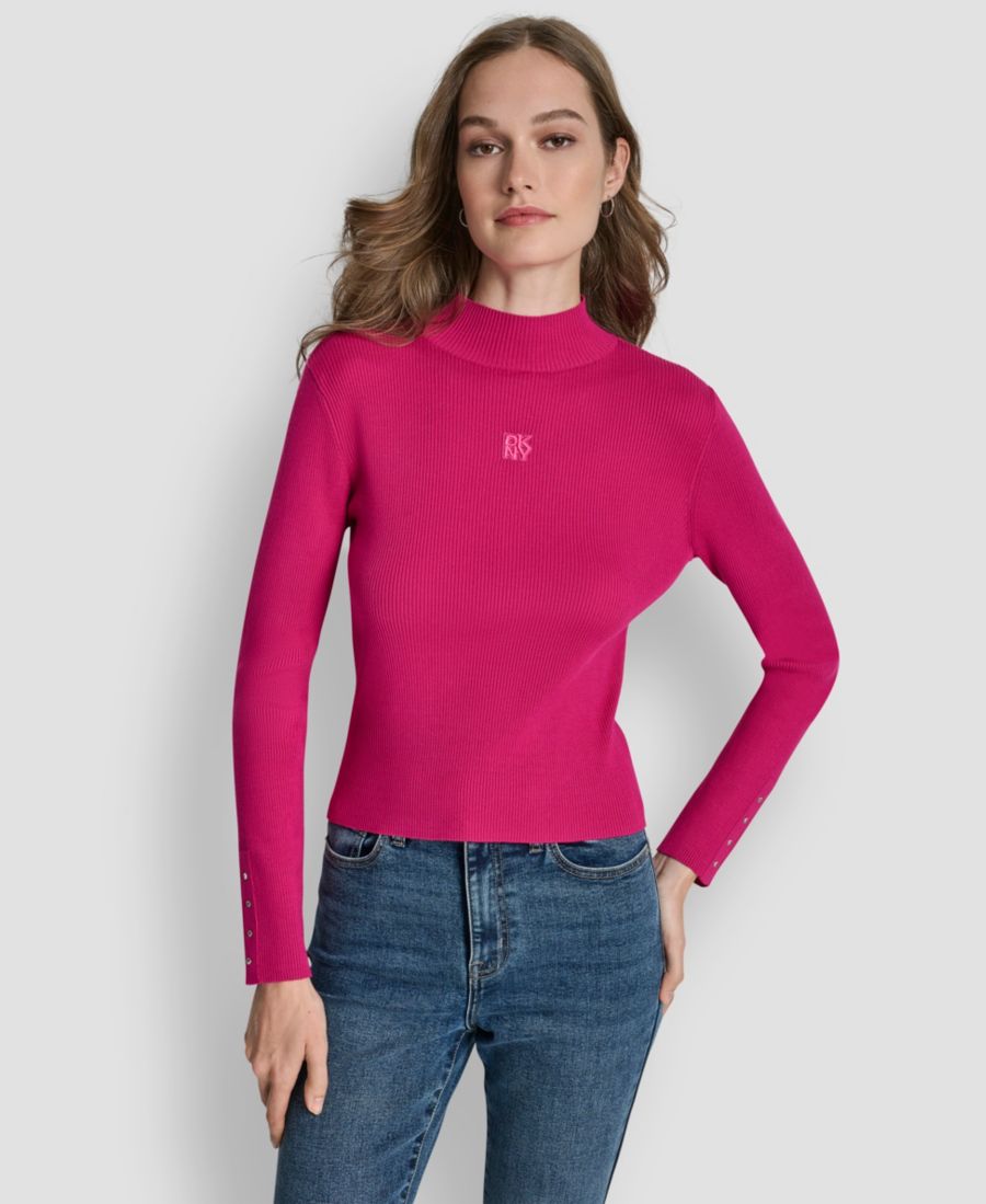 

Женский облегающий свитер с длинными рукавами и ребристой текстурой DKNY Jeans, Festive Pink