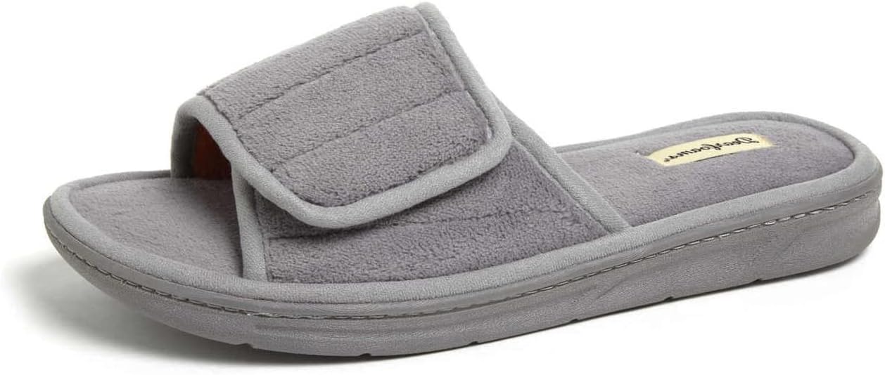 

Мужские шлепанцы Dearfoams с регулируемой посадкой для дома и улицы, с эффектом памяти, можно стирать в машине, летние, серый