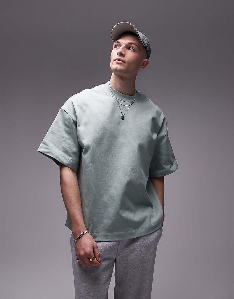 

Футболка свободного кроя Topman Premium Sage с заниженными плечами, 370 г/м²