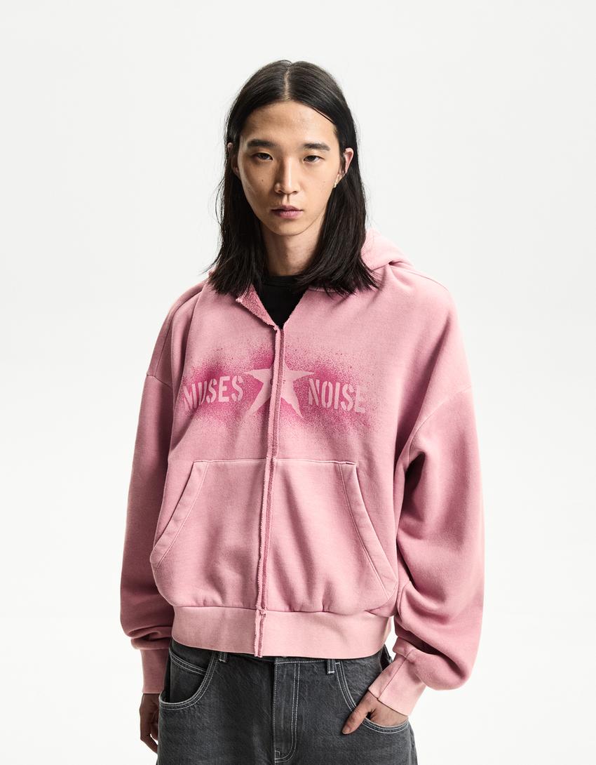 

Укороченная толстовка с принтом Bershka, розовый