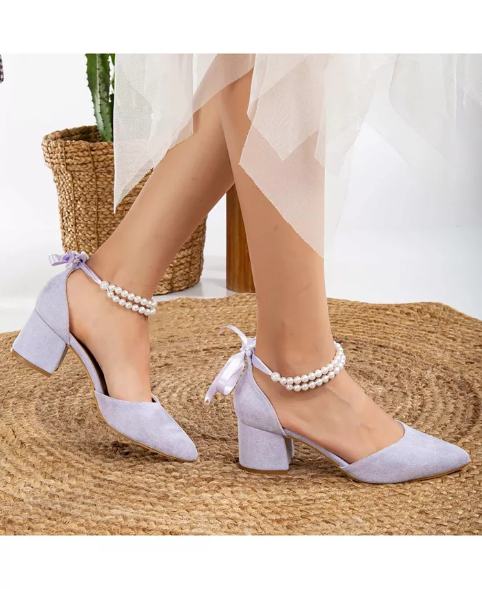 Туфли Miranda на низком каблуке с жемчугом Forever & Always Shoes, фиолетовый — фото 4