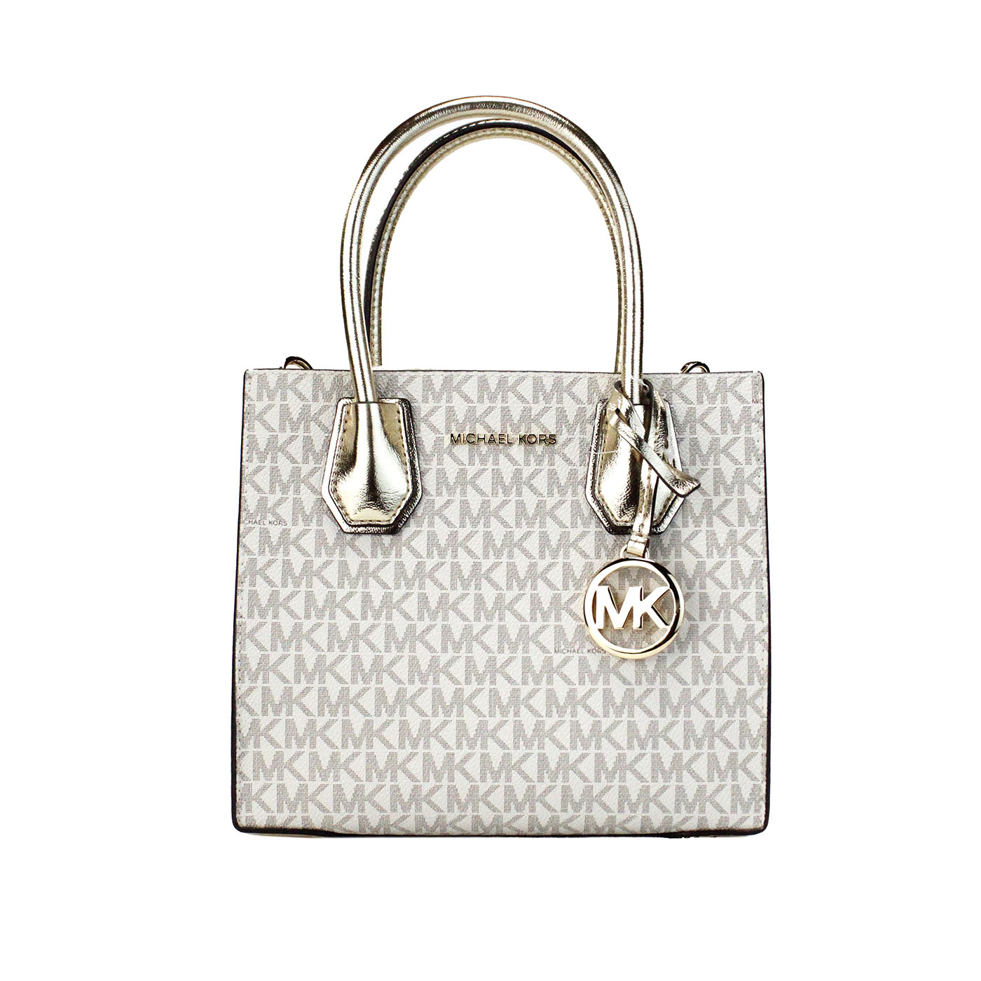 

Сумка-мессенджер Mercer Medium Pale Gold Signature из ПВХ с ремешком через плечо Michael Kors