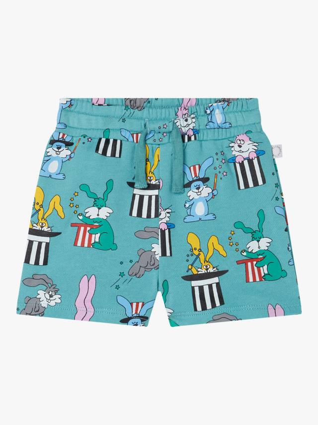 

Детские хлопчатобумажные флисовые шорты с принтом волшебников-кроликов Stella McCartney Kids, синий