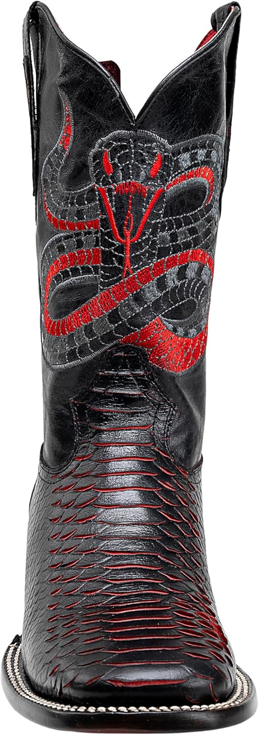 Мужские западные сапоги Joe Boots с экзотическим рисунком из питоновой кожи: ковбойские сапоги с квадратным носком, родео, двухцветные Joe Exclusive, красный — фото 2