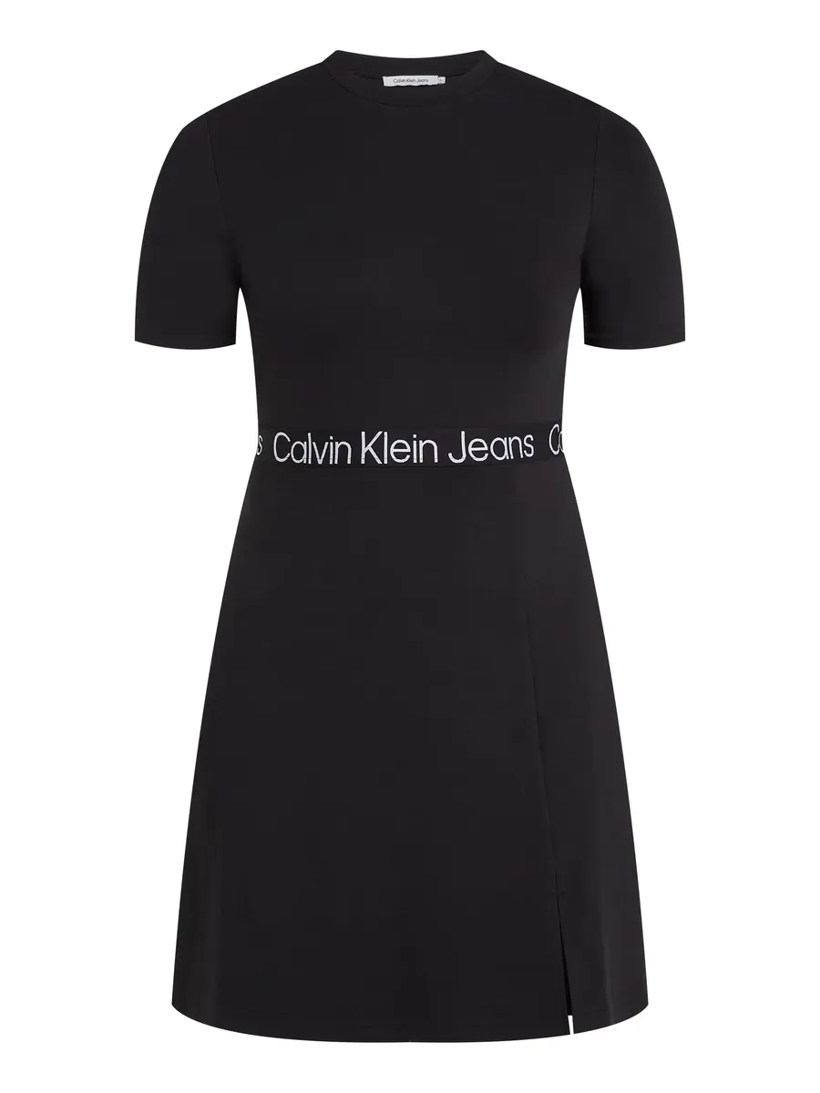 

Приталенное платье Calvin Klein Jeans Plus "PLUS TAPE MILANO SS DRESS", больших размеров, с надписью-логотипом, цвет Ck Black