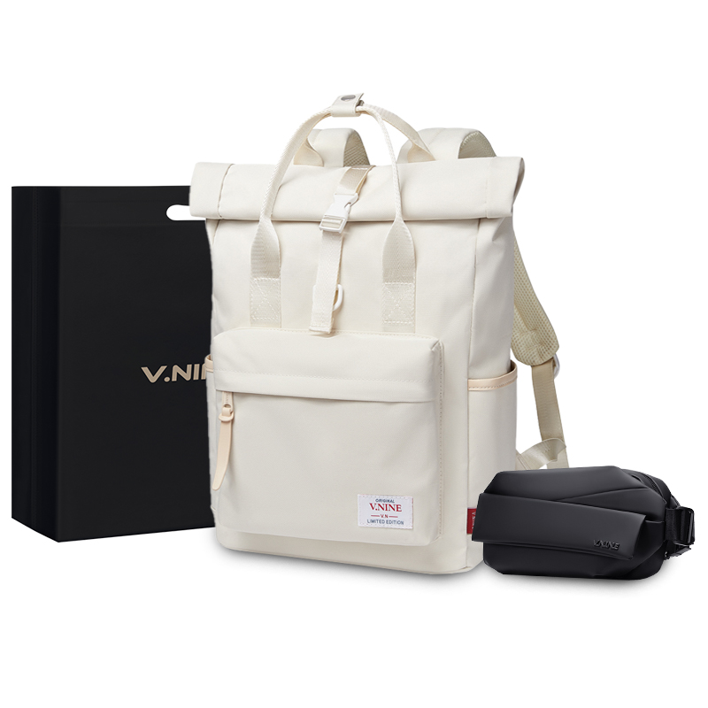 

V.NINE Синтетический кожаный рюкзак для студентов, Apricot 2-Piece Set