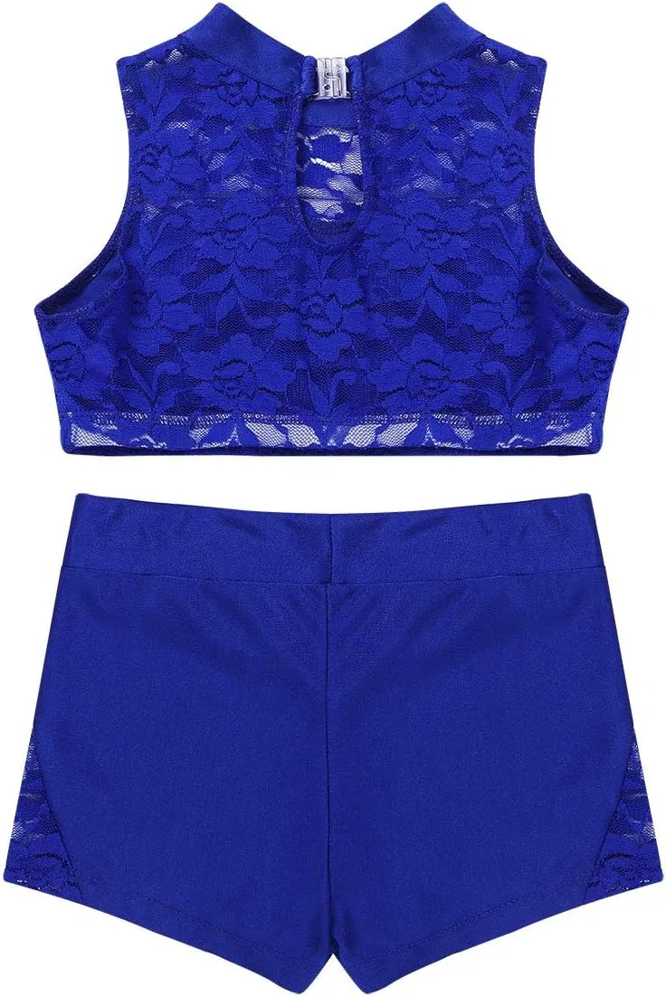 Детский спортивный комплект для танцев YiZYiF майка и шорты, Zo Sleeveless Blue — фото 4