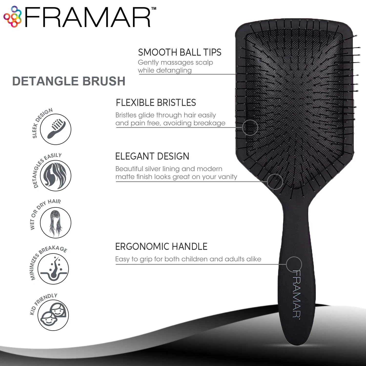 Щетка для волос FRAMAR Black Hair Brush для распутывания Framar, Black — фото 3