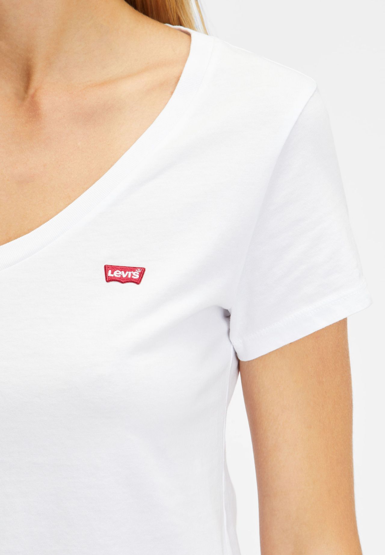 Женская футболка с V-образным вырезом и вышивкой логотипа Levi's, белый — фото 4