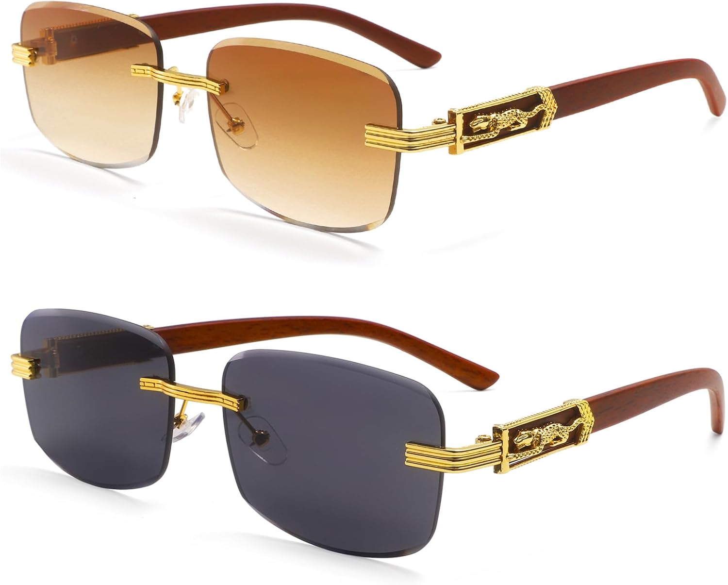 

Солнцезащитные очки Dollger без оправы, прямоугольной формы, для женщин и мужчин, модные, в стиле хип-хоп, дизайнерские, без оправы, деревянные, квадратные, в стиле Y2K, A12:black,brown