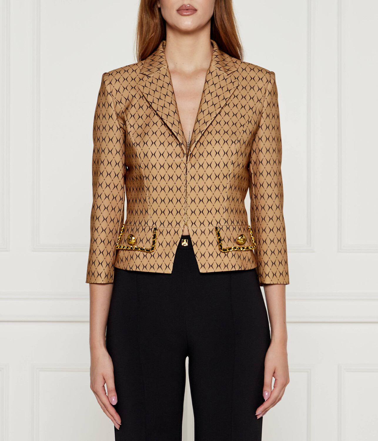 

Блейзер Elisabetta Franchi Slim Fit, бежевый