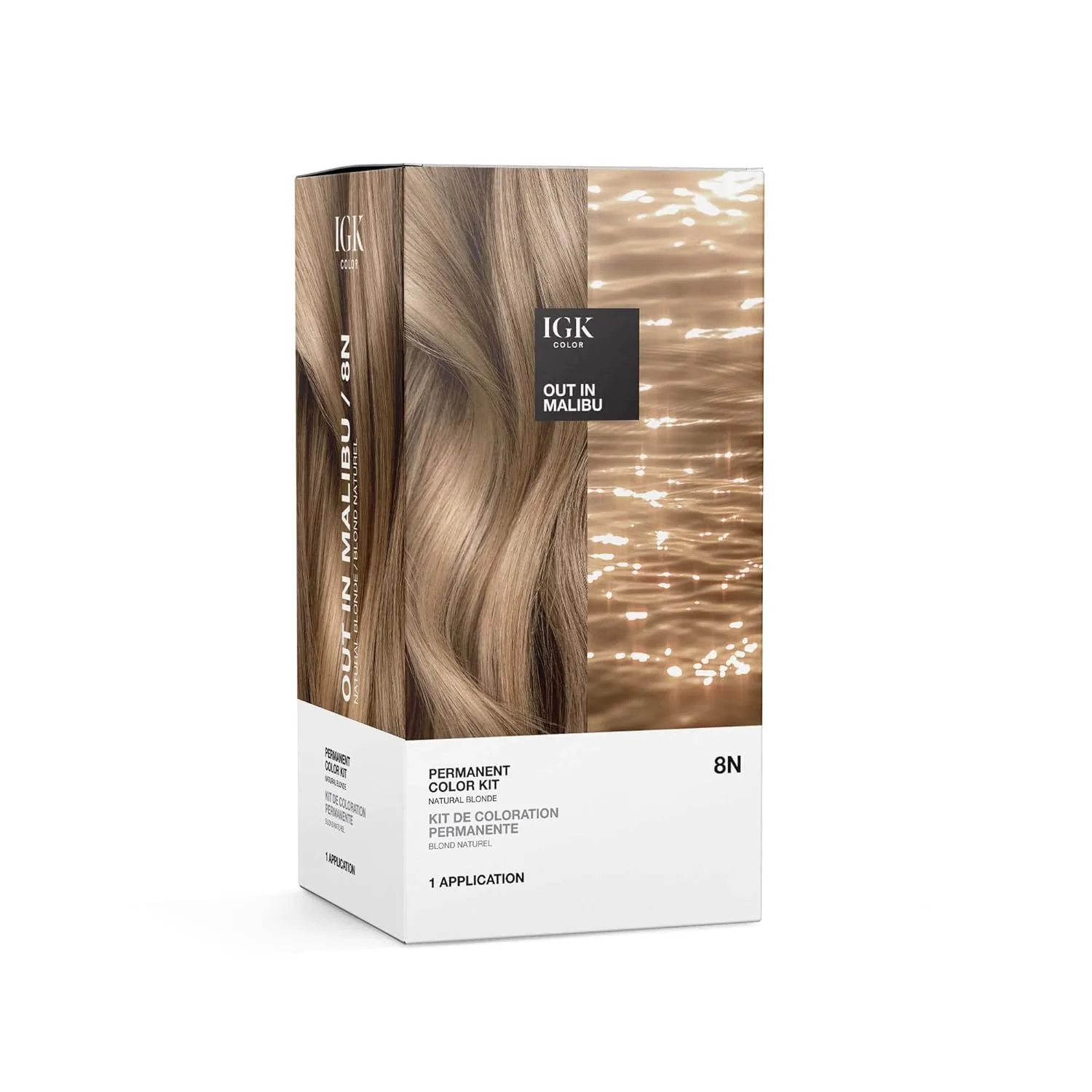 Набор для окрашивания волос IGK Permanent Hair Dye Color Kit | Оттенок 8N Out in Malibu - Натуральный блонд | 100% закрашивание седины + Укрепление + Блеск | Без аммиака для коротких/тонких волос (134.66 г, 1 шт.), Natural Blonde