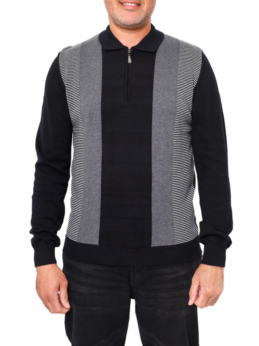 

Полосатая рубашка-поло на молнии Vellapais, черный