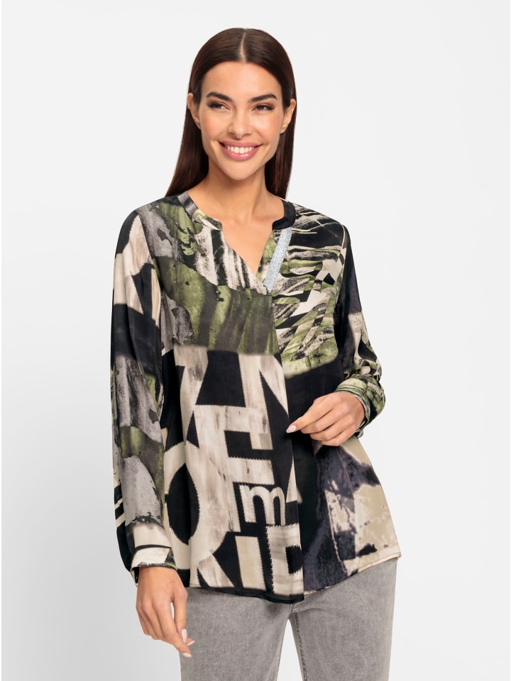 

Блузка с принтом песочного и хаки цвета Heine