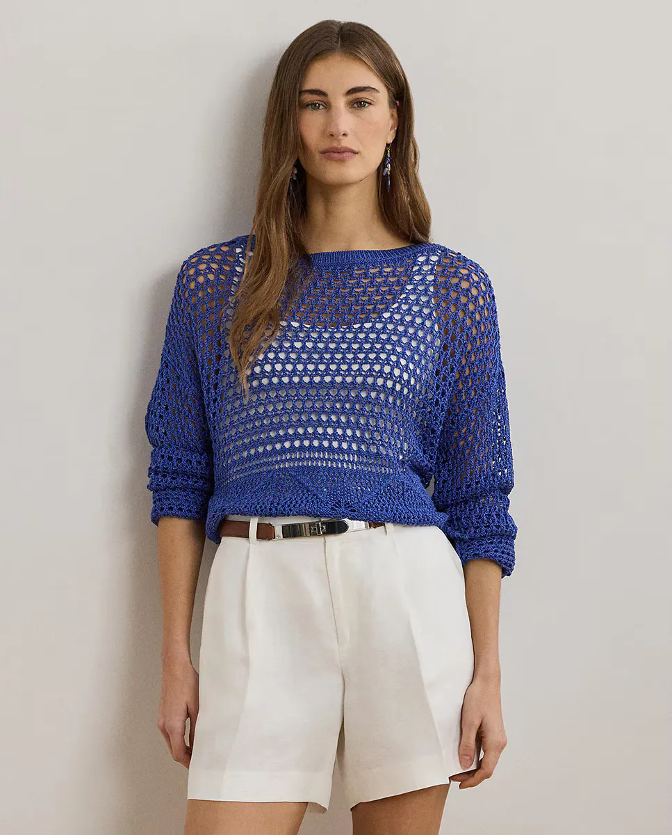 

Женский свитер из льняной сетки с длинными рукавами Lauren Ralph Lauren, синий