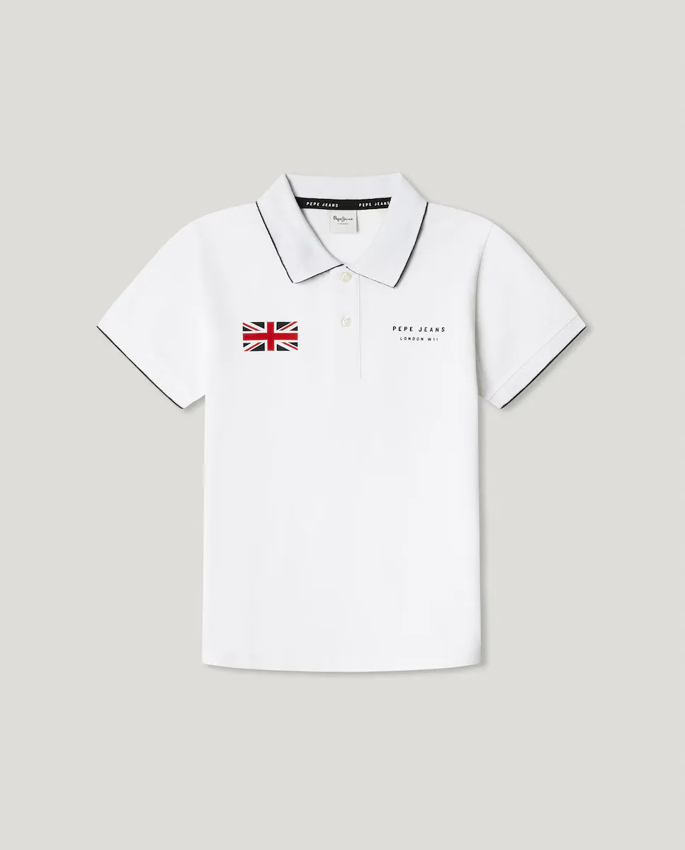 

Рубашка-поло с короткими рукавами из пике для мальчиков с нашивкой Union Jack Pepe Jeans, белый