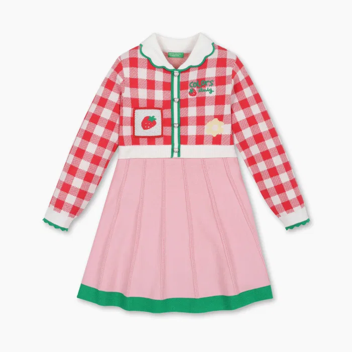 Детское красное вязаное платье с ягодным принтом от Benetton Kids