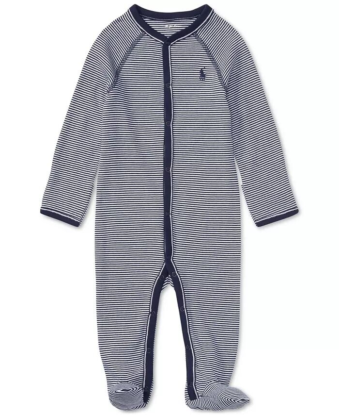 Хлопковый комбинезон в полоску для маленьких мальчиков Polo Ralph Lauren, синий — фото 2