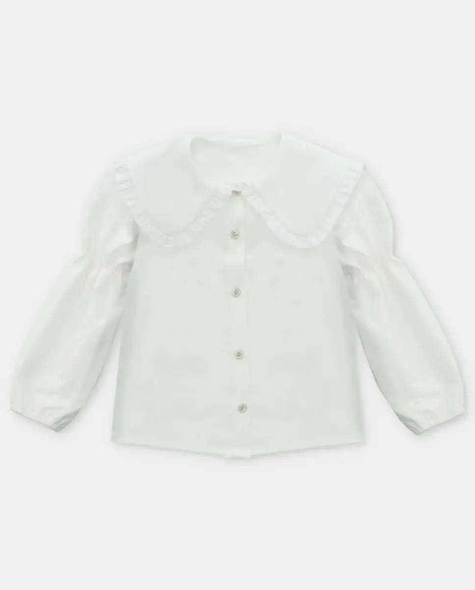 

Детская хлопковая рубашка с длинными рукавами и воротником-беберола цвета слоновой кости Martín Aranda