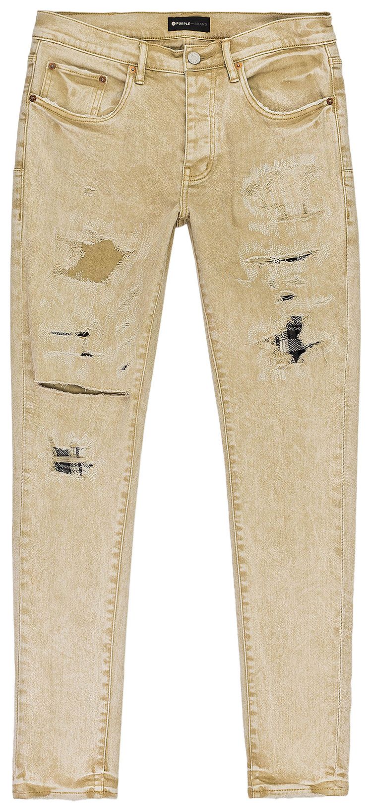 

Джинсы PURPLE BRAND Heavy Repair With Plaid Patch Skinny Jeans 'Beige', загар