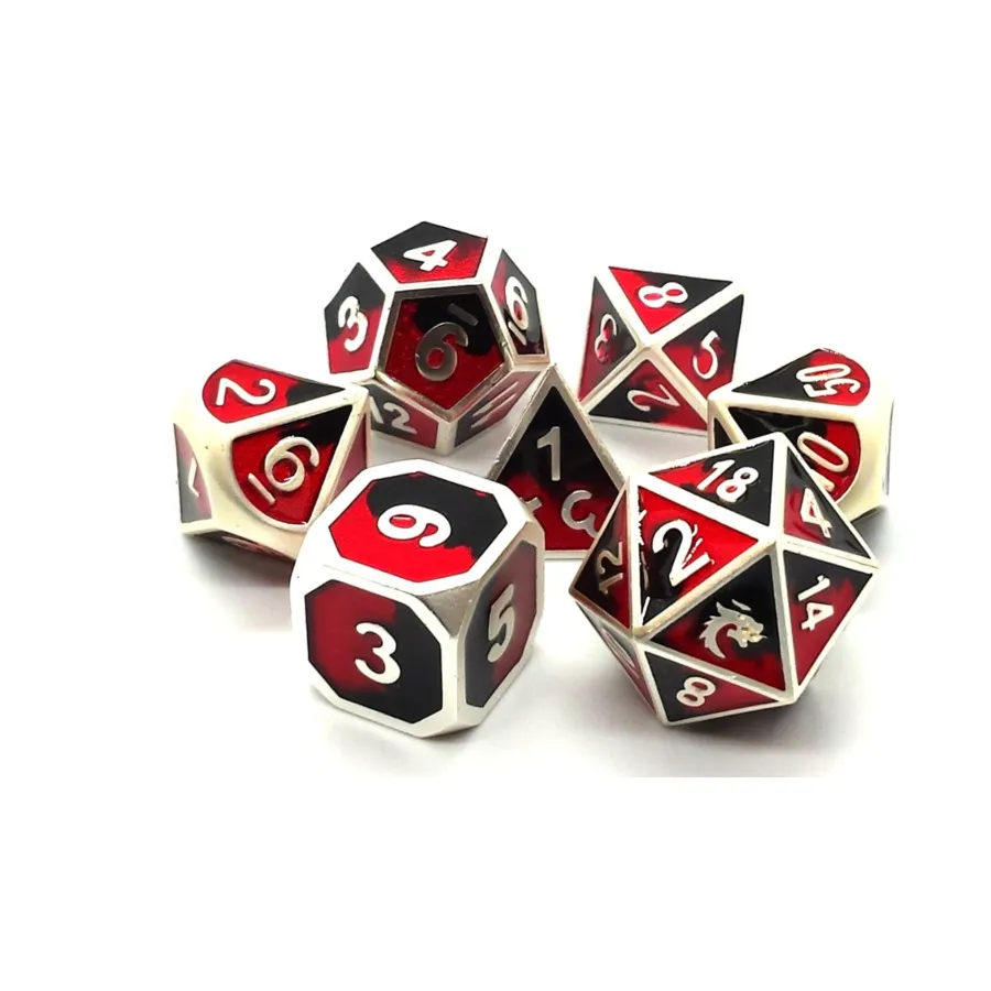 

Набор Poly — платиновый с черным и красным (7), Metal Dice - Dragon Forged