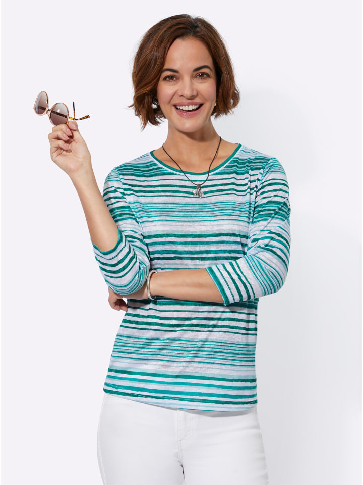 

Полосатая рубашка с изумрудно-бежевым принтом WITT WEIDEN